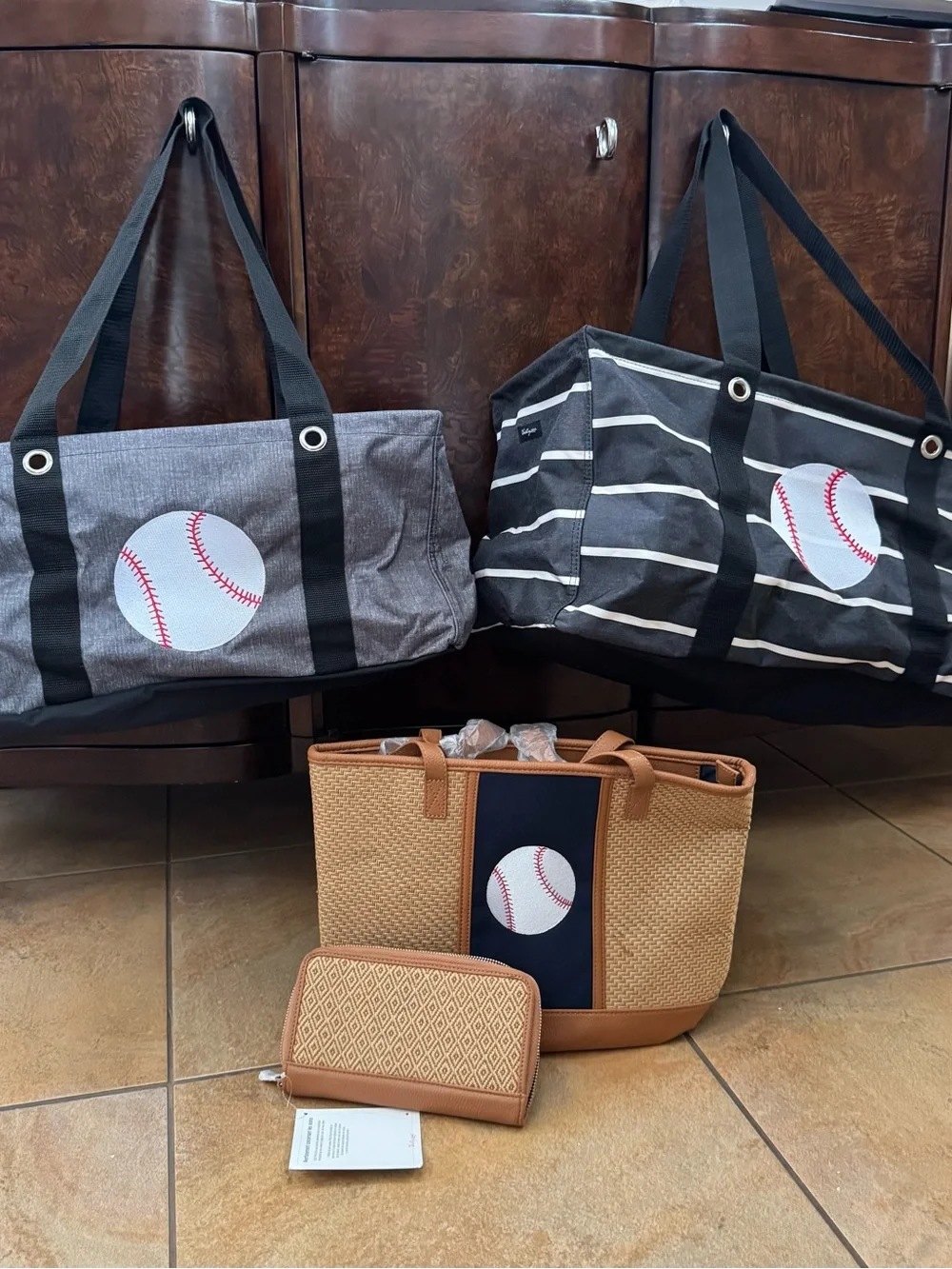 Baseball Fans, Thirty-One set Utility totes, Ben’s wallet and bag (display only)